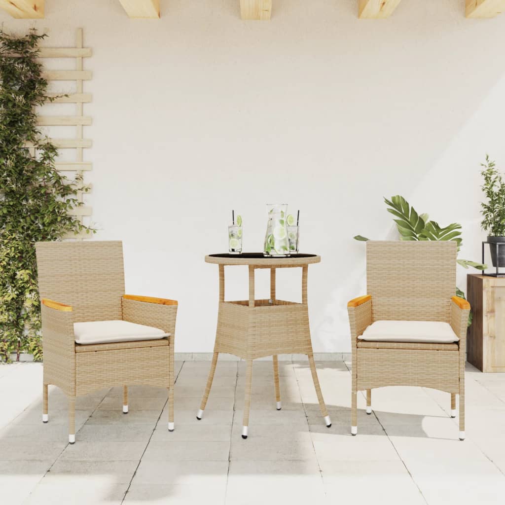 vidaXL 3-Piece Garden Lounge Set with Cushions Poly Rattan and Glass Black