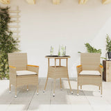 vidaXL 3-Piece Garden Lounge Set with Cushions Poly Rattan and Glass Black
