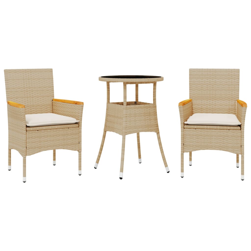 vidaXL 3-Piece Garden Lounge Set with Cushions Poly Rattan and Glass Black