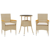vidaXL 3-Piece Garden Lounge Set with Cushions Poly Rattan and Glass Black