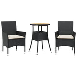vidaXL 3-delige Tuinset met kussens poly rattan en acaciahout zwart