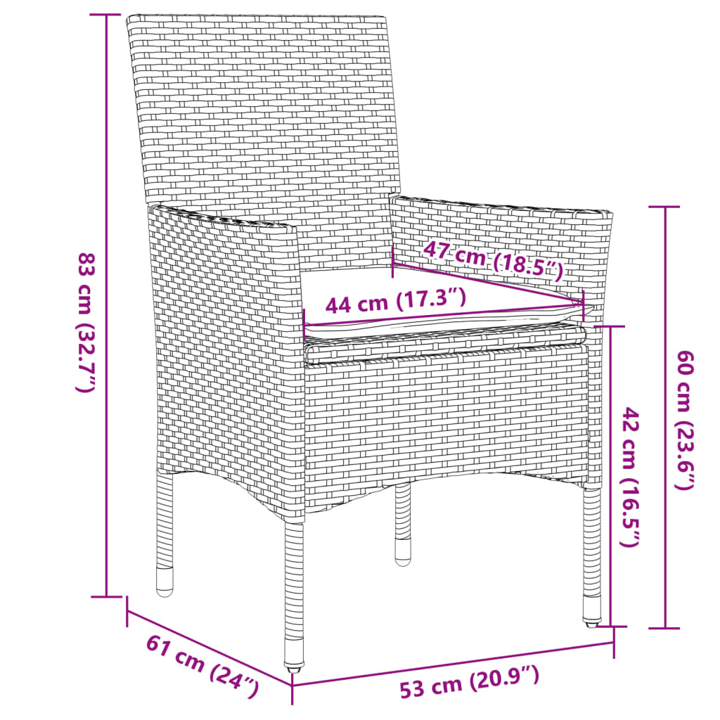 vidaXL 3-delige Tuinset met kussens poly rattan en acaciahout zwart