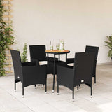 vidaXL 3-delige Tuinset met kussens poly rattan en acaciahout zwart