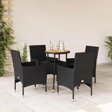 vidaXL 3-delige Tuinset met kussens poly rattan en acaciahout zwart