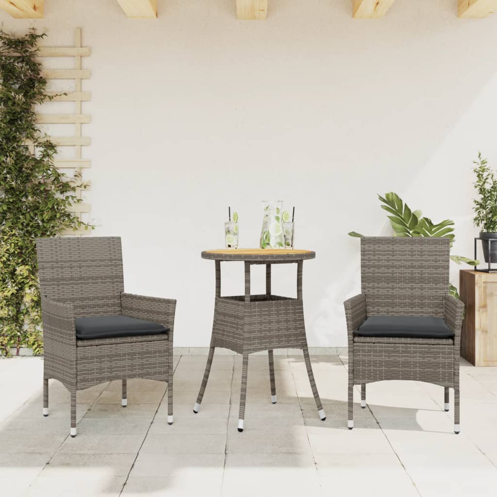 vidaXL 3-delige Tuinset met kussens poly rattan en acaciahout zwart