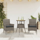 vidaXL 3-delige Tuinset met kussens poly rattan en acaciahout zwart