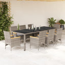 vidaXL 9-delige Tuinset met kussens poly rattan en glas grijs