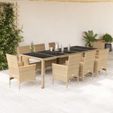 vidaXL 9-delige Tuinset met kussens poly rattan en glas grijs