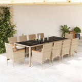 vidaXL 9-delige Tuinset met kussens poly rattan en glas grijs