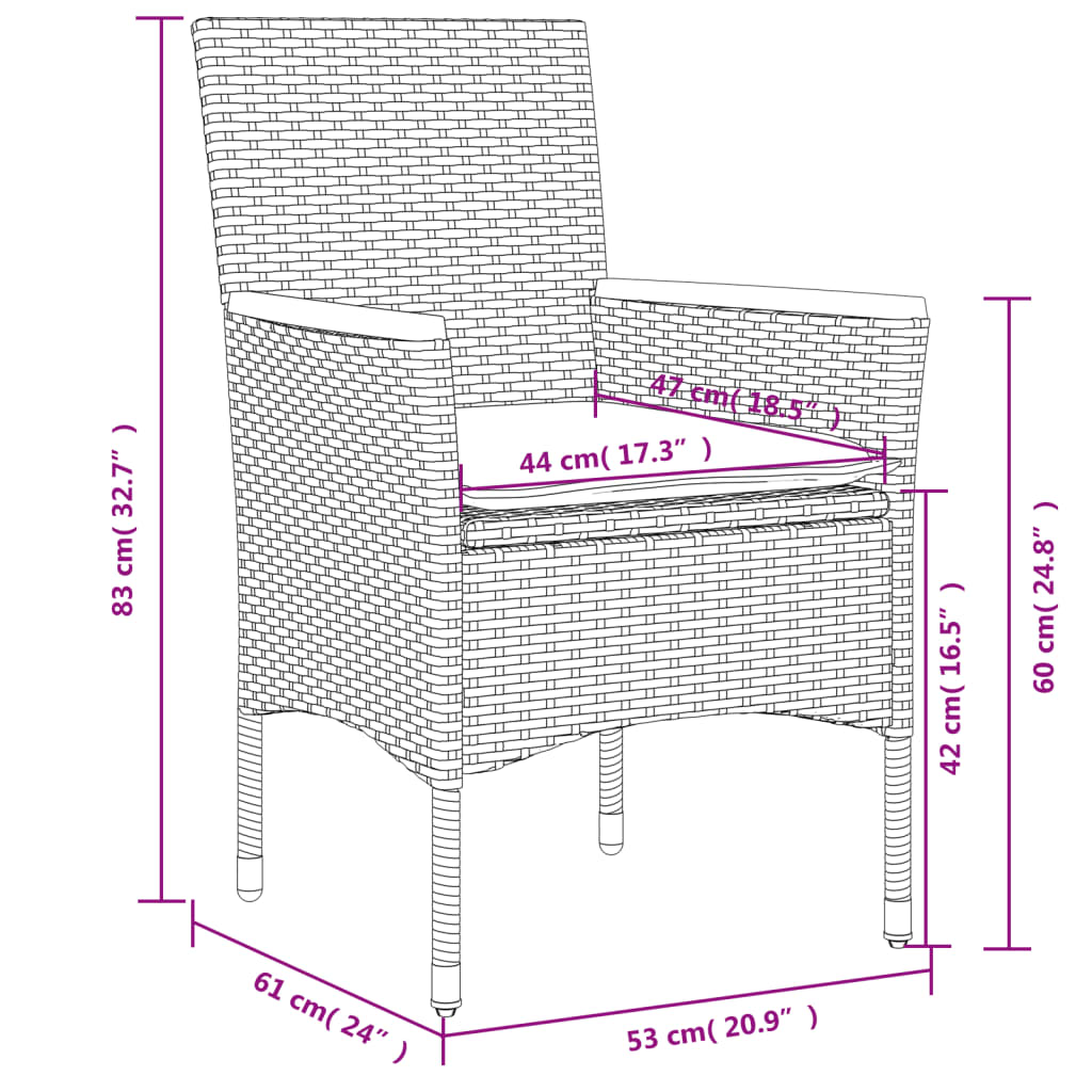 vidaXL 9-delige Tuinset met kussens poly rattan en glas grijs