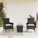 vidaXL 3-Piece Bistro Set with Cushions Poly Rattan and Glass Black