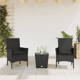 vidaXL 3-Piece Bistro Set with Cushions Poly Rattan and Glass Black