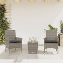 vidaXL 3-Piece Bistro Set with Cushions Poly Rattan and Glass Black