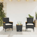 vidaXL 3-Piece Bistro Set with Cushions Poly Rattan and Glass Black