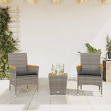 vidaXL 3-Piece Bistro Set with Cushions Poly Rattan and Glass Black