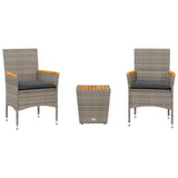 vidaXL 3-Piece Bistro Set with Cushions Poly Rattan and Glass Black