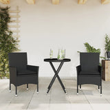 vidaXL 3-delige Bistroset met kussens poly rattan en glas zwart