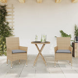 vidaXL 3-delige Bistroset met kussens poly rattan en glas zwart