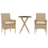 vidaXL 3-delige Bistroset met kussens poly rattan en glas zwart