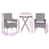 vidaXL 3-delige Bistroset met kussens poly rattan en glas zwart