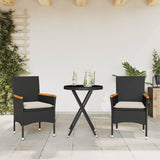 vidaXL 3-delige Bistroset met kussens poly rattan en glas zwart
