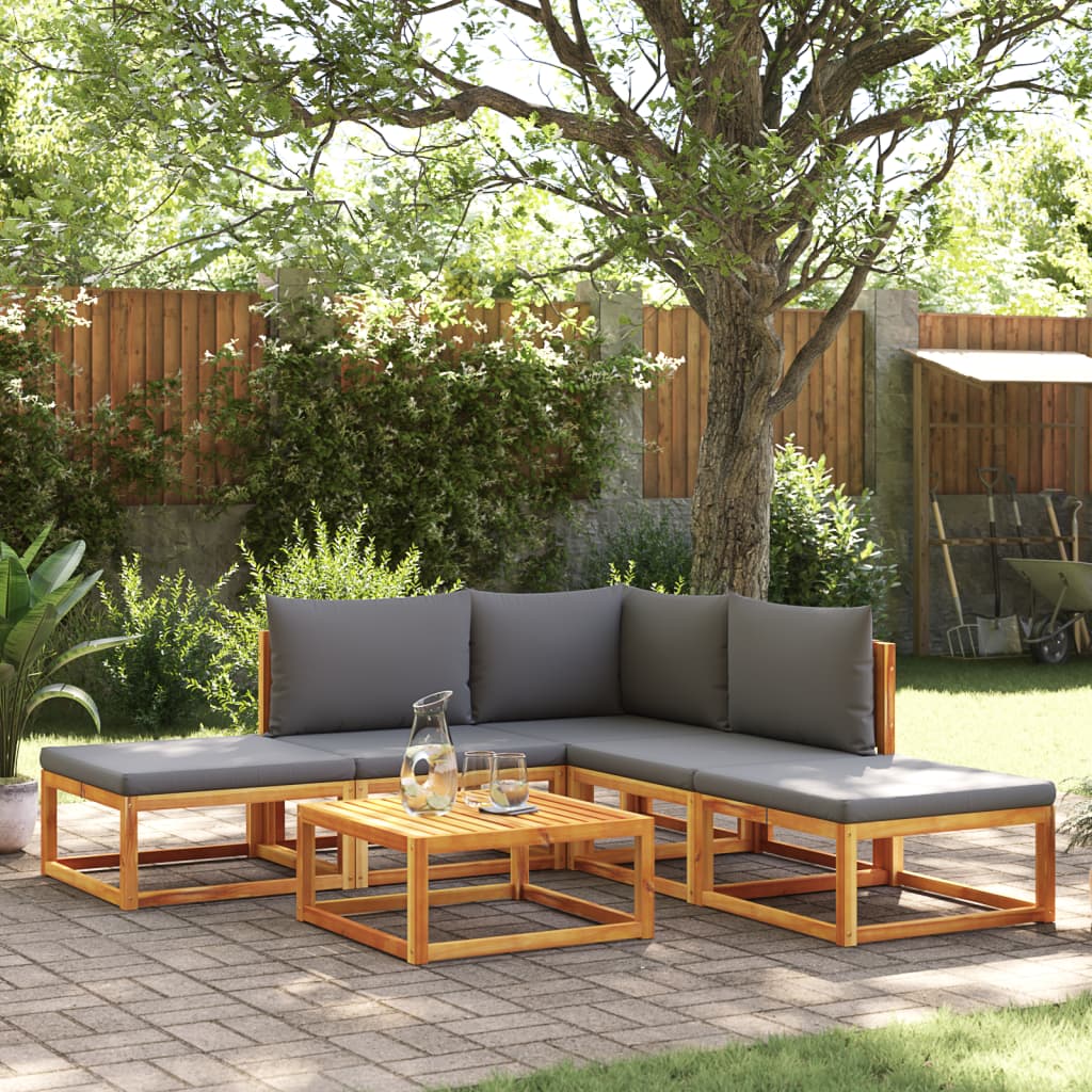 vidaXL 6-delige tuinbankset met kussens acaciahout & touw