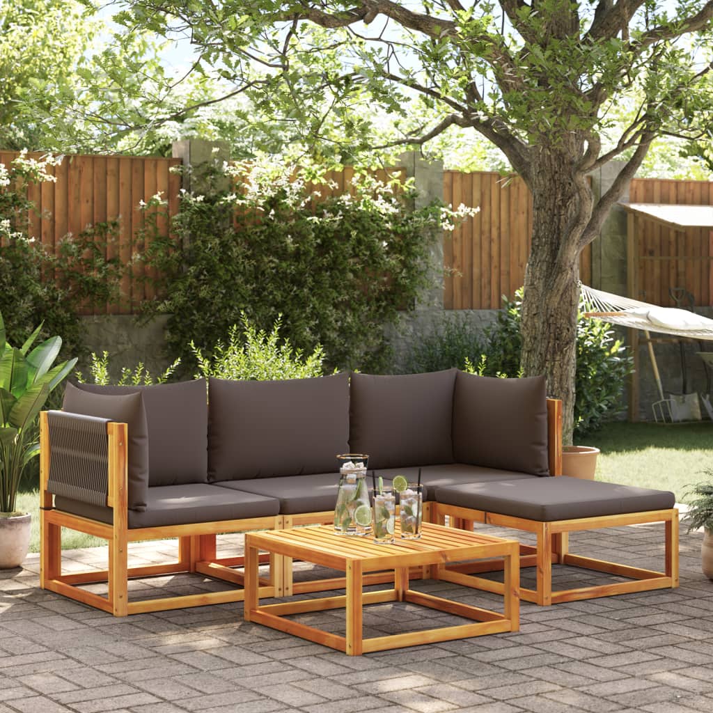 vidaXL 6-delige tuinbankset met kussens acaciahout & touw