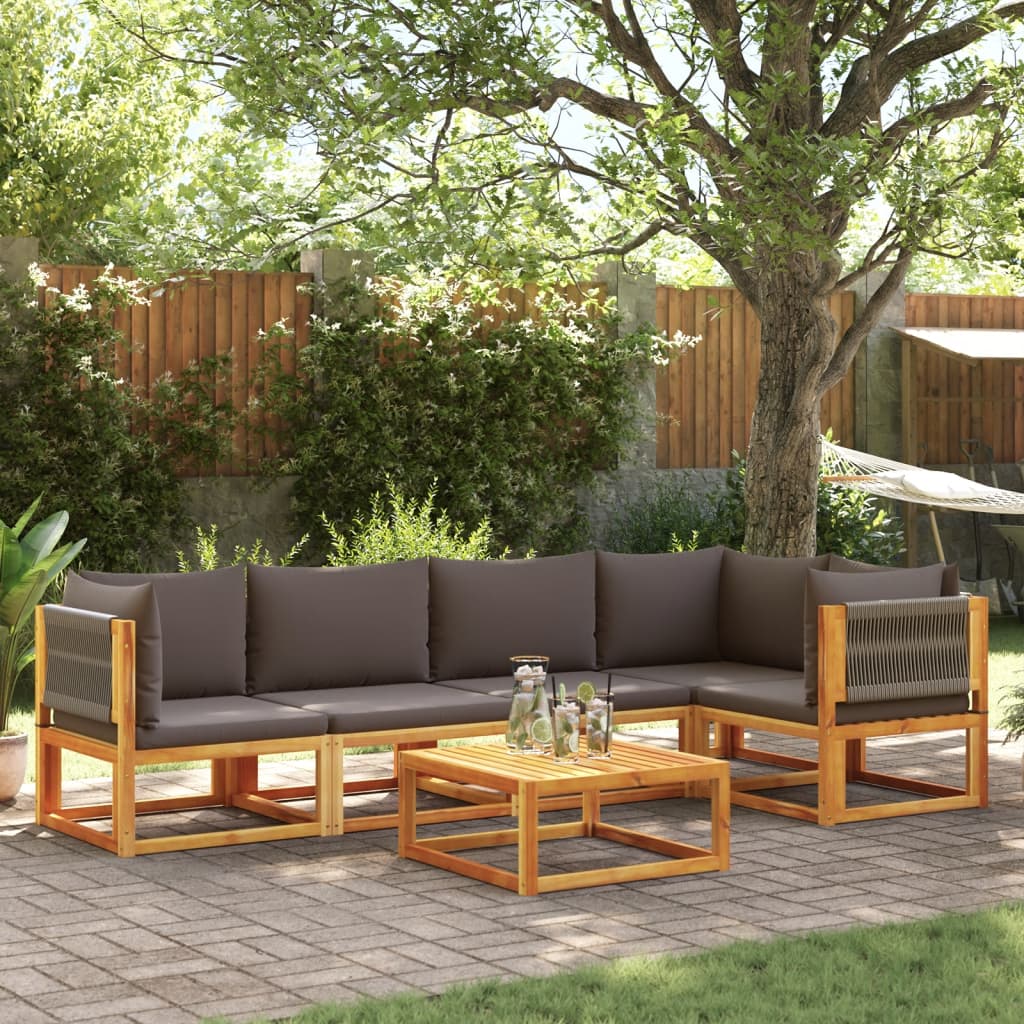 vidaXL 6-delige tuinbankset met kussens acaciahout & touw