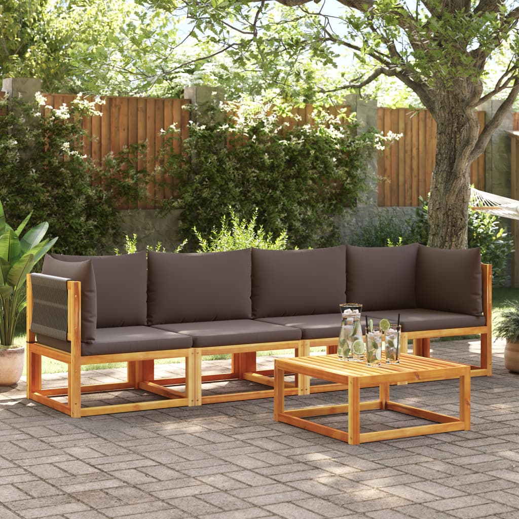 vidaXL 6-delige tuinbankset met kussens acaciahout & touw