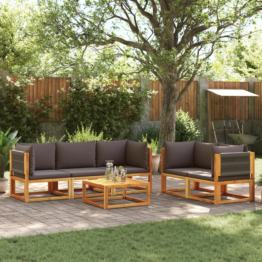 vidaXL 6-delige tuinbankset met kussens acaciahout & touw