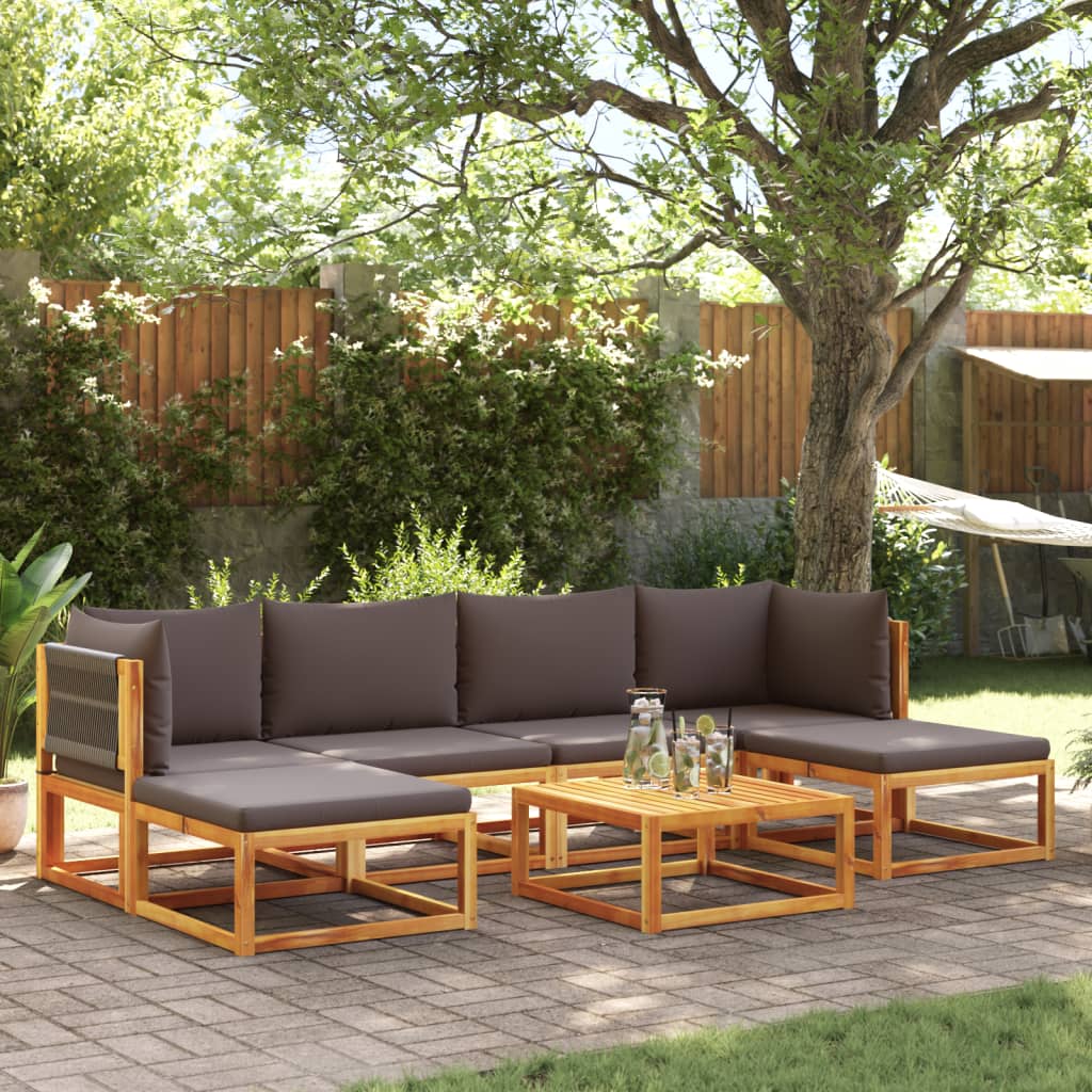 vidaXL 6-delige tuinbankset met kussens acaciahout & touw