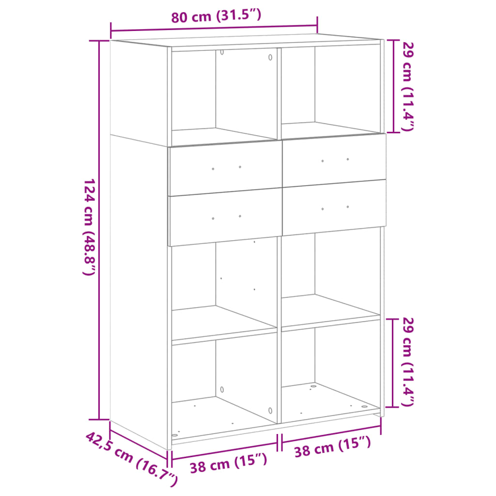 vidaXL Hoge kast 80x42,5x124 cm bewerkt hout wit