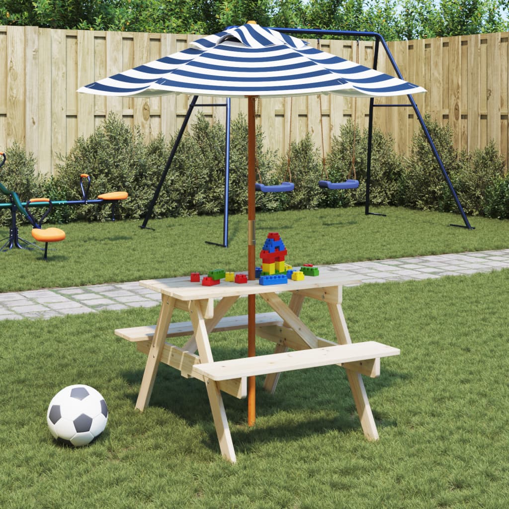 vidaXL Picknicktafel voor 4 kinderen met parasolgat massief vurenhout