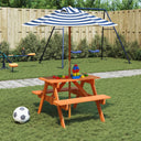 vidaXL Picknicktafel voor 4 kinderen met parasolgat massief vurenhout