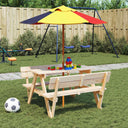 vidaXL Picknicktafel voor 4 kinderen met parasolgat massief vurenhout