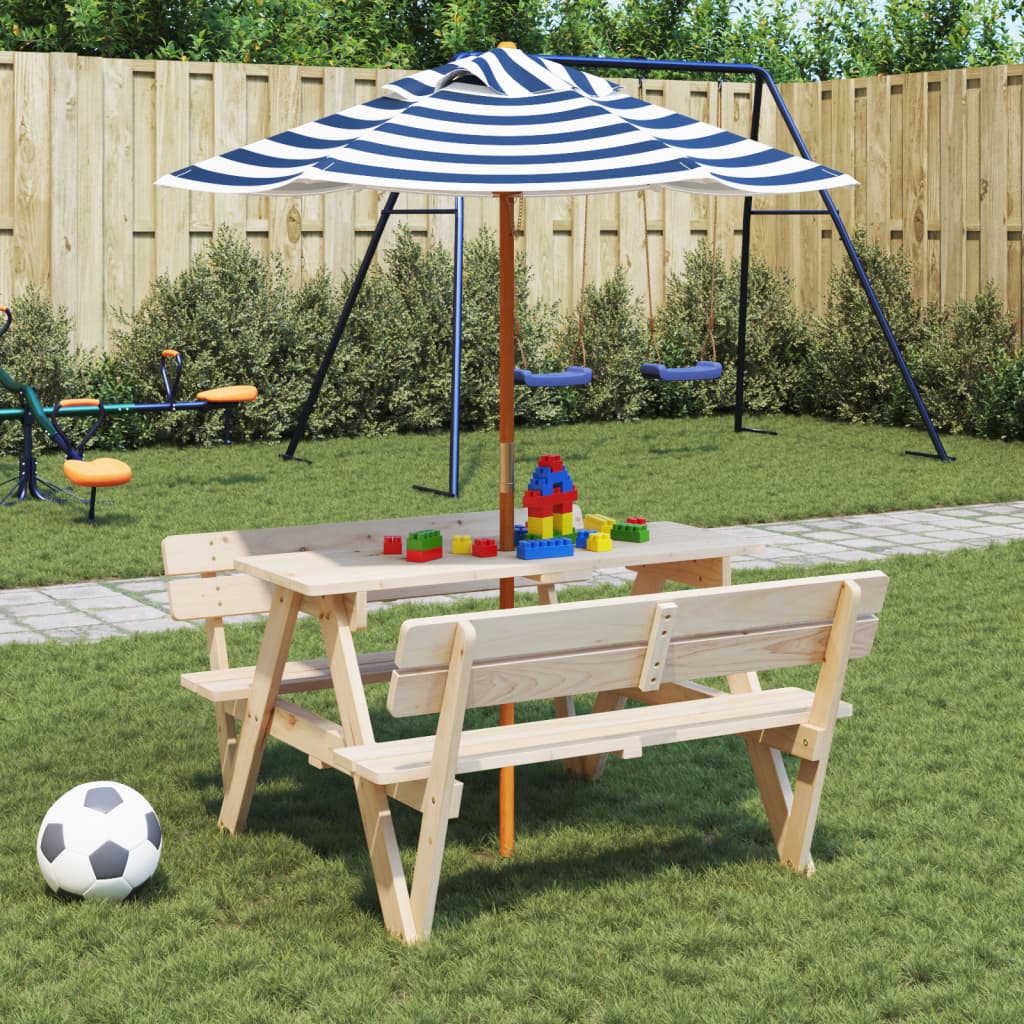 vidaXL Picknicktafel voor 4 kinderen met parasolgat massief vurenhout