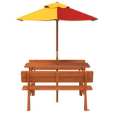 vidaXL Picknicktafel voor 4 kinderen met parasolgat massief vurenhout