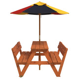 vidaXL Picknicktafel voor 4 kinderen met parasolgat massief vurenhout