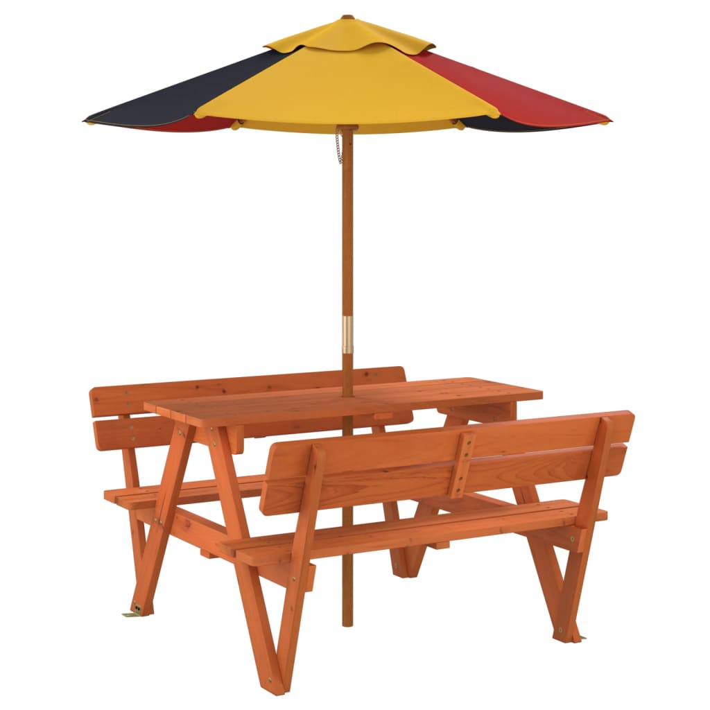 vidaXL Picknicktafel voor 4 kinderen met parasolgat massief vurenhout