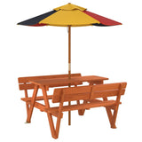 vidaXL Picknicktafel voor 4 kinderen met parasolgat massief vurenhout