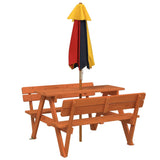 vidaXL Picknicktafel voor 4 kinderen met parasolgat massief vurenhout