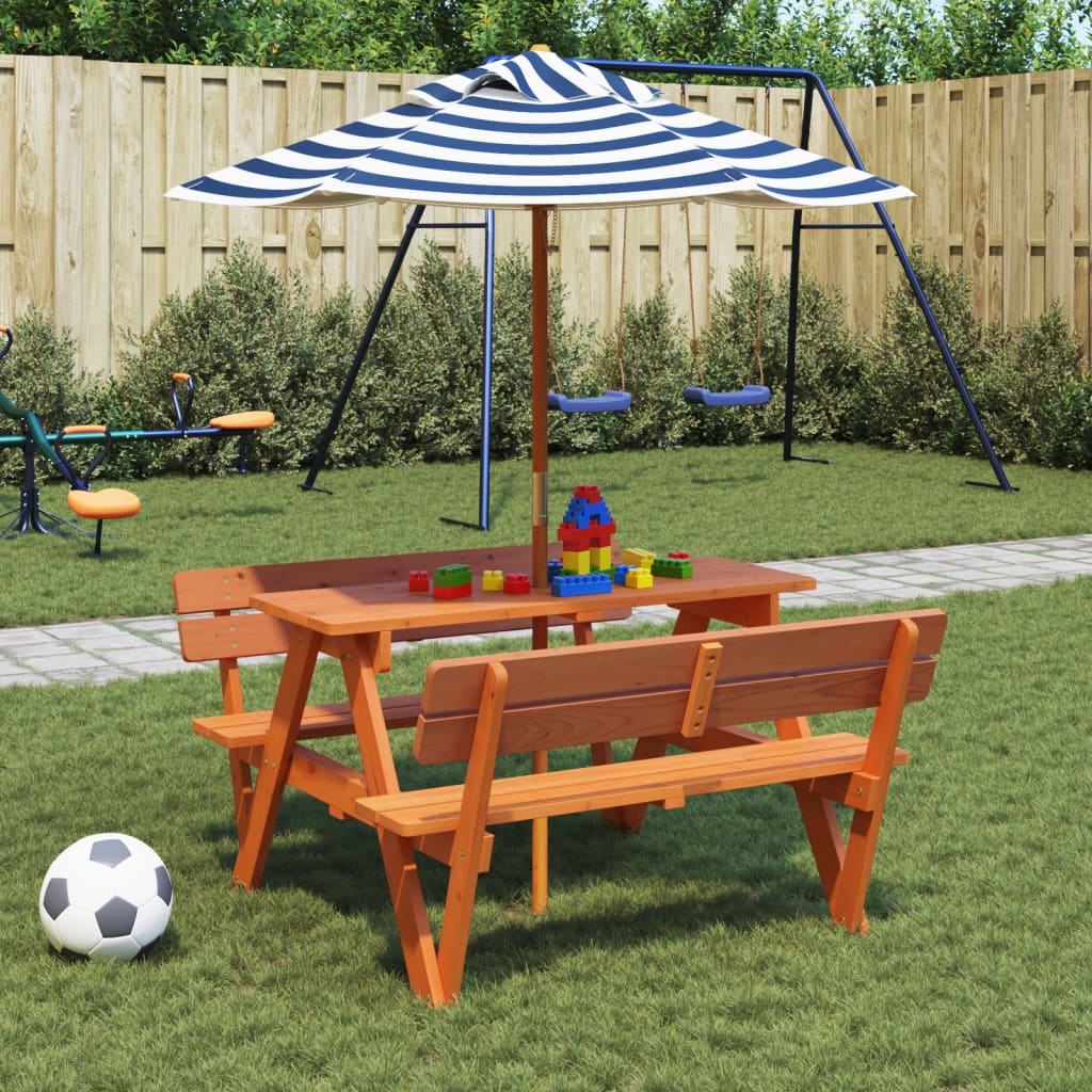 vidaXL Picknicktafel voor 4 kinderen met parasolgat massief vurenhout