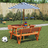 vidaXL Picknicktafel voor 4 kinderen met parasolgat massief vurenhout