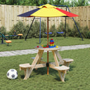 vidaXL Children's Picnic Table for 4 with Parasol Hole, Round Pinewood
