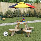 vidaXL Children's Picnic Table for 4 with Parasol Hole, Round Pinewood