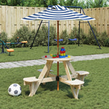 vidaXL Children's Picnic Table for 4 with Parasol Hole, Round Pinewood