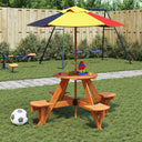 vidaXL Children's Picnic Table for 4 with Parasol Hole, Round Pinewood