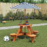 vidaXL Children's Picnic Table for 4 with Parasol Hole, Round Pinewood