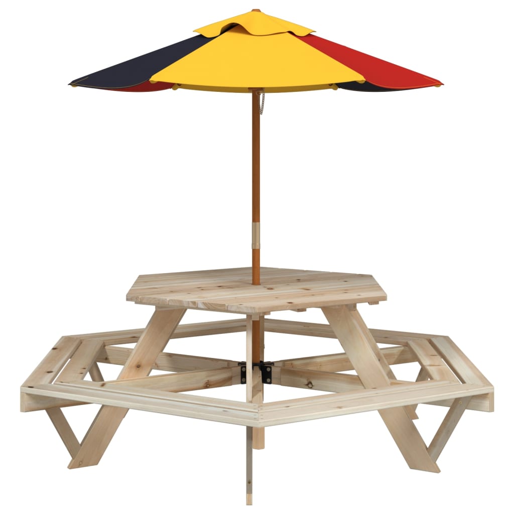 vidaXL Picknicktafel voor 6 kinderen met banken zeshoekig vurenhout