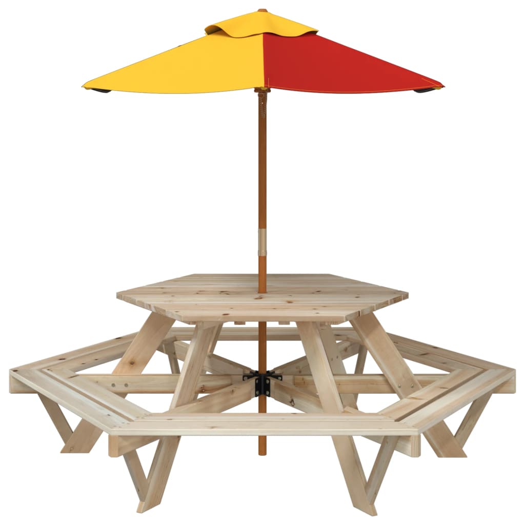 vidaXL Picknicktafel voor 6 kinderen met banken zeshoekig vurenhout